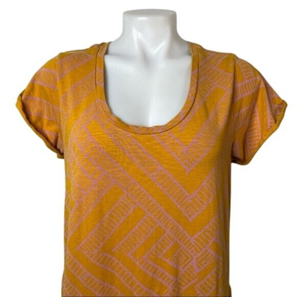 Prana Bon Vivante T-Shirt Dress Pink & Orange Geometric Print With Pockets - Picture 6 of 13